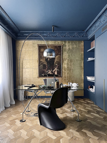 Cabinet in Blue Danube with gold leaf accent wall