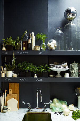 Chalkboard painted kitchen walls