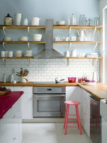 Open kitchen white & gray color painted walls