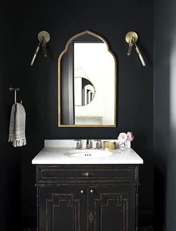 Bathroom walls painted in Black Satin 2131-10 Aura Bath & Spa paint color Bathroom walls painted in Black Satin 2131-10 Aura Bath & Spa paint color
