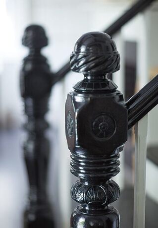 Stairway handrail painted in Black Satin 2131-10 paint color